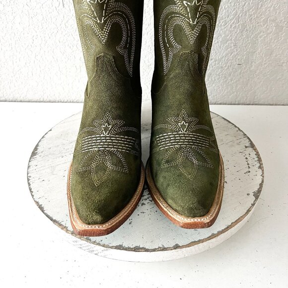 Lane SQUASH BLOSSUM Cowboy Boots Green Suede Western Cowgirl Mid Calf Size 8 - Picture 6 of 13